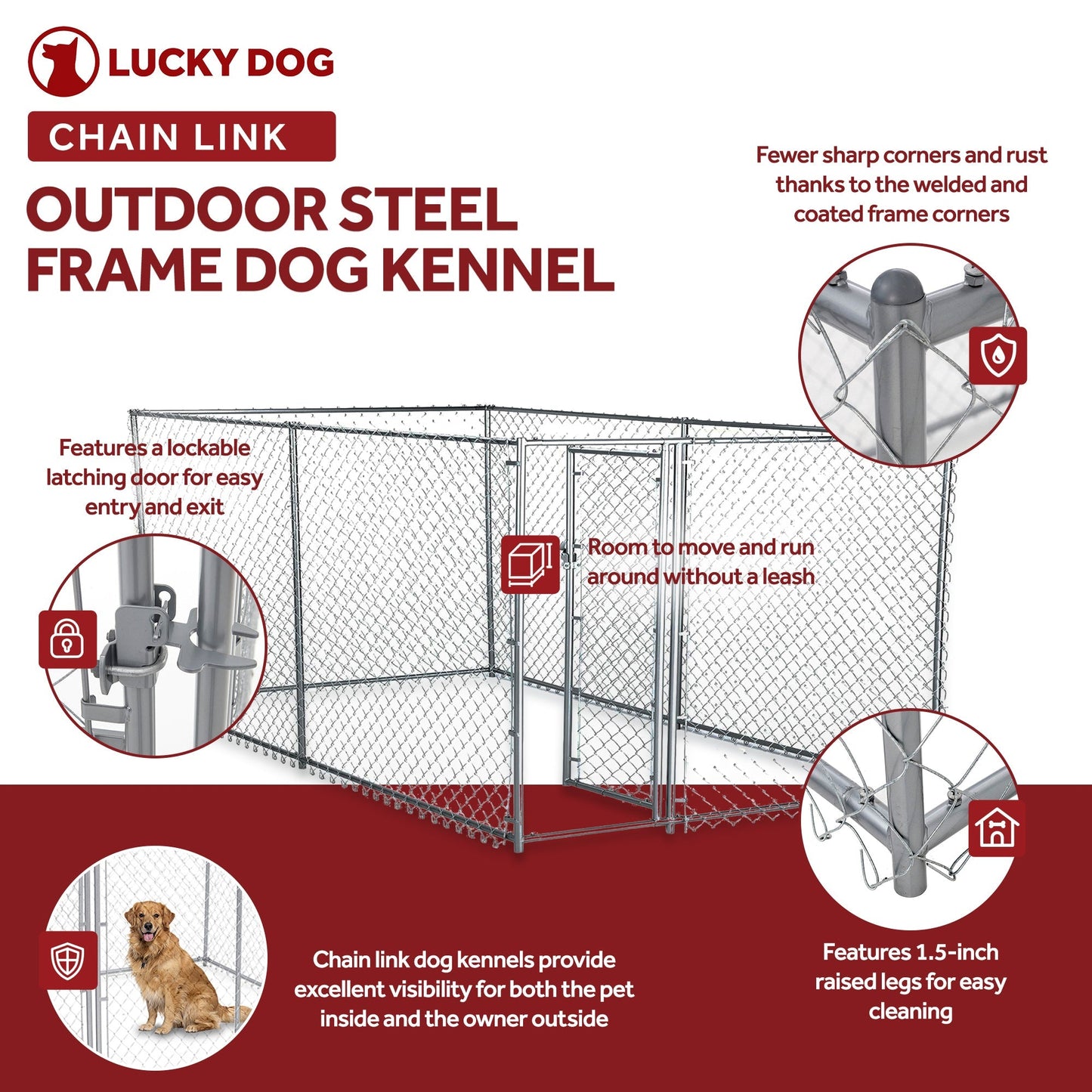 Lucky Dog 10 x 5 x 4 Foot Heavy Duty Outdoor Chain Link Kennel Enclosure (2 Pk)