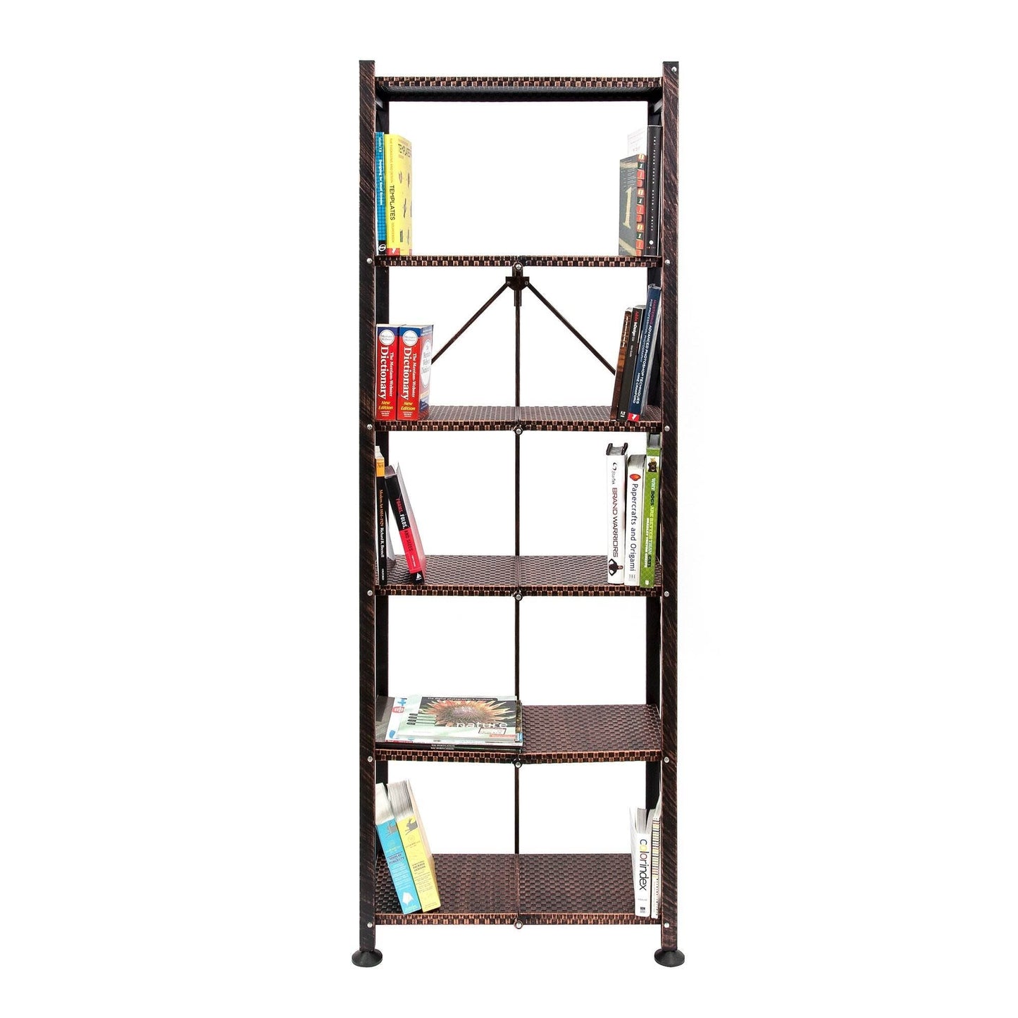 Origami 6 Tier Classic Stamped Steel Bookcase Organizer Storage Rack, Bronze