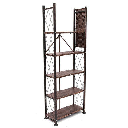 Origami 6 Tier Classic Stamped Steel Bookcase Organizer Storage Rack, Bronze