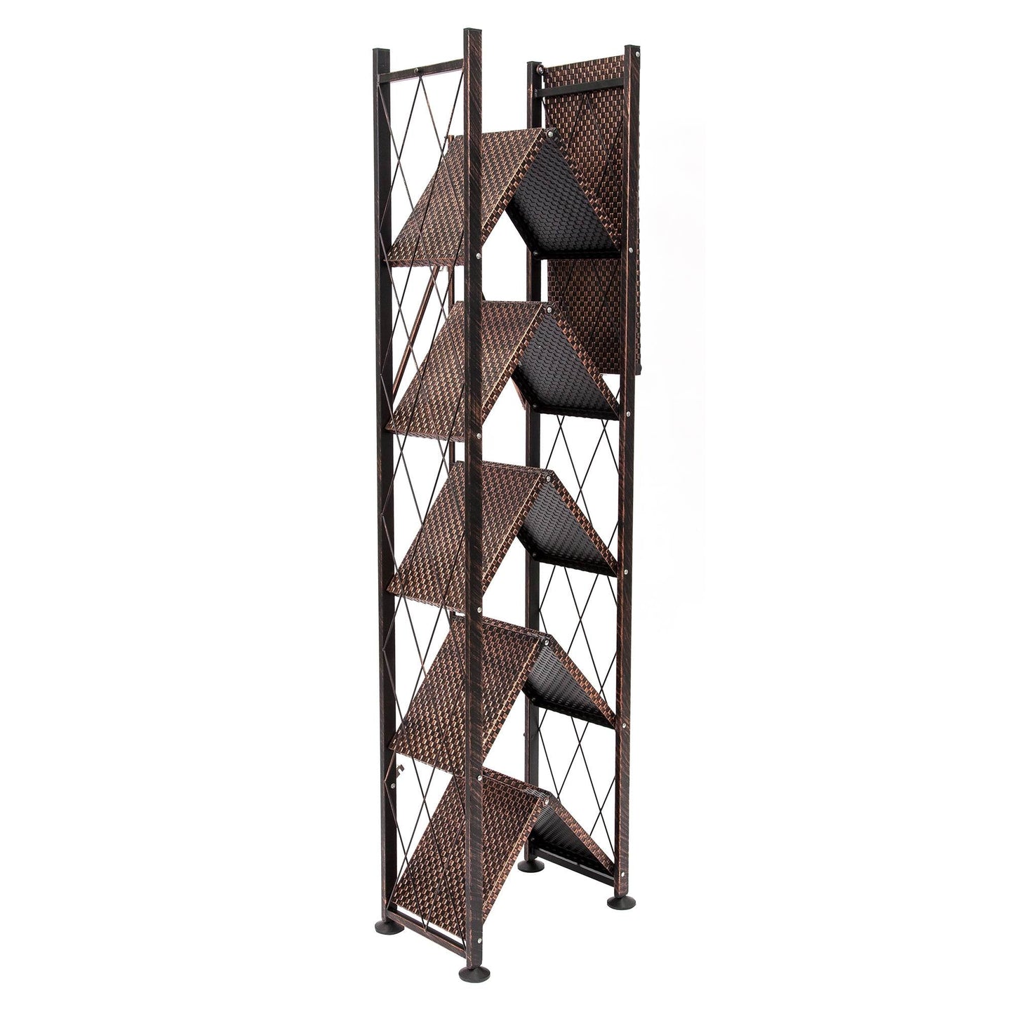Origami 6 Tier Classic Stamped Steel Bookcase Organizer Storage Rack, Bronze