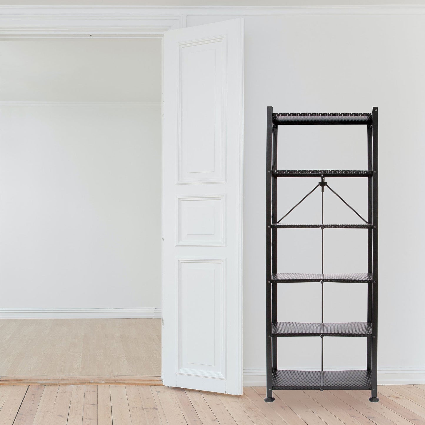 Origami 6 Tier Classic Steel Bookcase Organizer Storage Rack, Black (2 Pack)