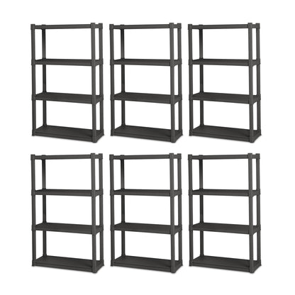 Sterilite 4 Shelf Durable Solid Surface Shelving Unit, Flat Gray (6 Pack)