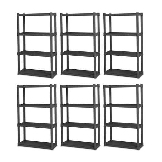 Sterilite 4 Shelf Durable Solid Surface Shelving Unit, Flat Gray (6 Pack)
