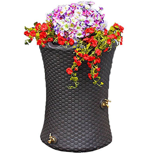 Good Ideas Impressions 50 Gallon Nantucket Rain Barrel Planter, Dark Brown