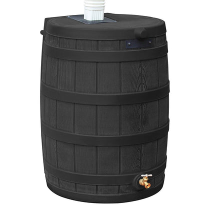 Good Ideas Rain Wizard 50 Gallon Plastic Rain Barrel Water Collector, Black