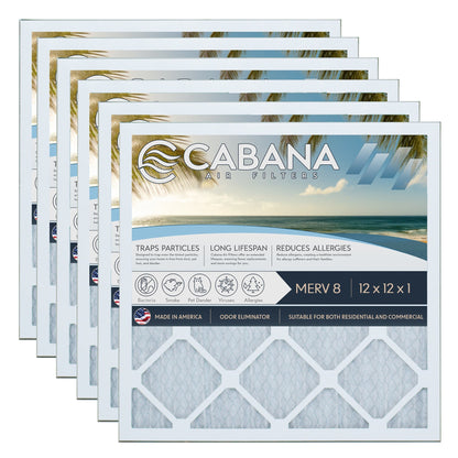 Cabana Air Filters 6 Pack HVAC Furnace Air Filters, MERV 8, 12 x 12 x 1, White