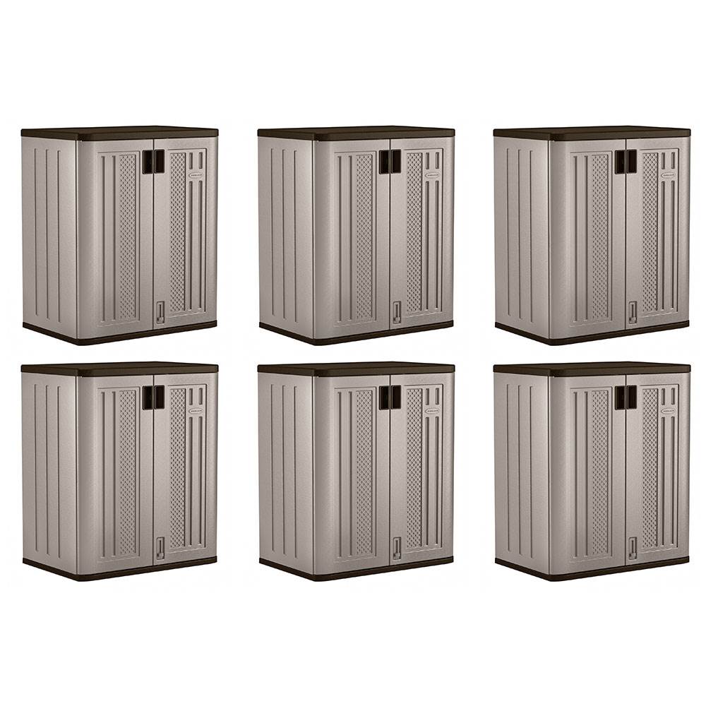 Suncast 9 Cu Ft Heavy Duty Resin Garage Base Storage Cabinet, Platinum (6 Pack)
