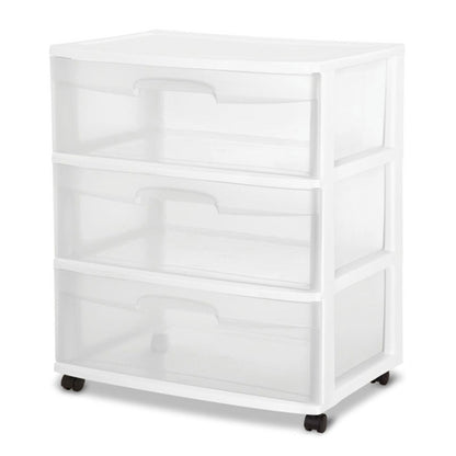 Sterilite At Home 3 Drawer Wide Storage Cart Container with Casters (4 Pack)