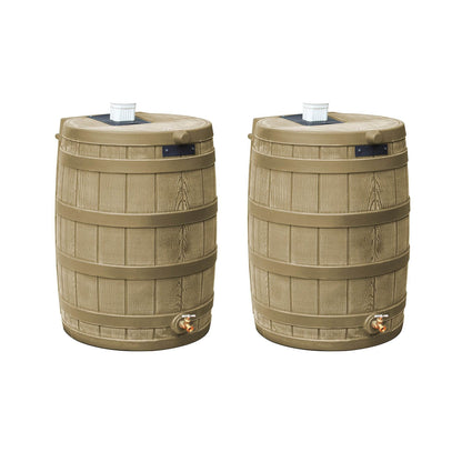 Good Ideas Rain Wizard 50 Gallon Rain Barrel Water Collector, Khaki (2 Pack)