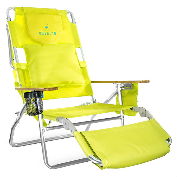 Ostrich Deluxe 3N1 Outdoor Lawn Beach Lounge Chair with Footrest, Lime Green