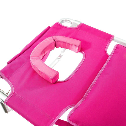 Ostrich Deluxe 3N1 Lightweight Outdoor Lawn Beach Lounge Chair w/Footrest, Pink