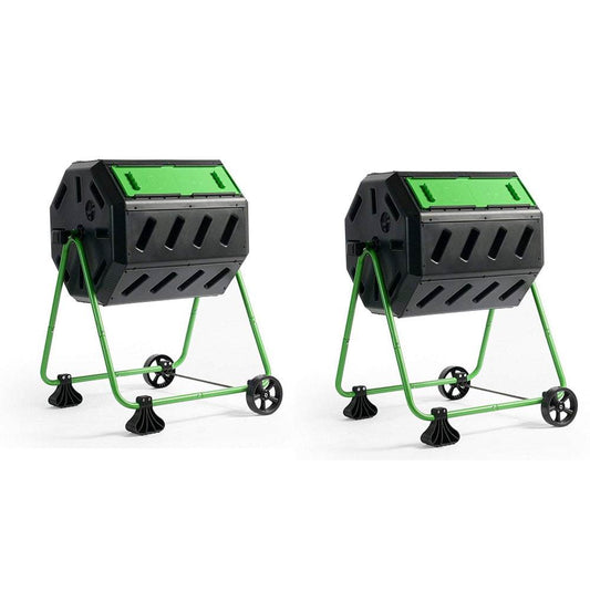 Hot Frog 37 Gallon Dual Chamber Quick Curing Tumbling Composter Bin (2 Pack)