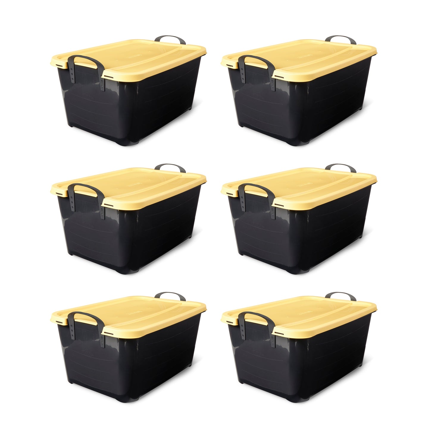 Life Story 55 Quart Plastic Stackable Storage Unit Bin, Black & Yellow (6 Pack)
