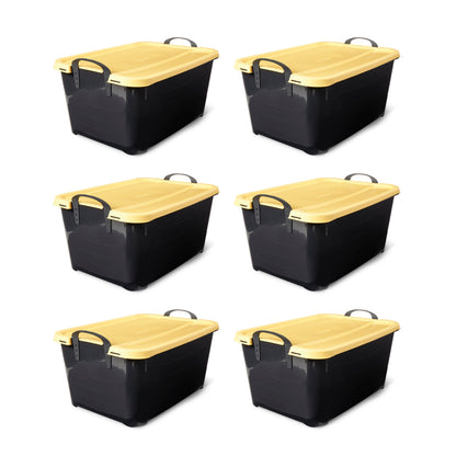 Life Story 55 Quart Plastic Stackable Storage Unit Bin, Black & Yellow (6 Pack)