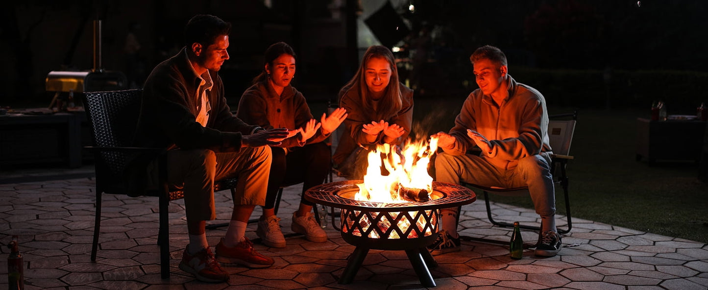 Bali Outdoors 32 inch Fire Pit with Poker, Outdoor Fire Pit, Wood Burning Firepits for Outside with Grill