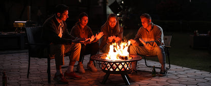 Bali Outdoors 32 inch Fire Pit with Poker, Outdoor Fire Pit, Wood Burning Firepits for Outside with Grill