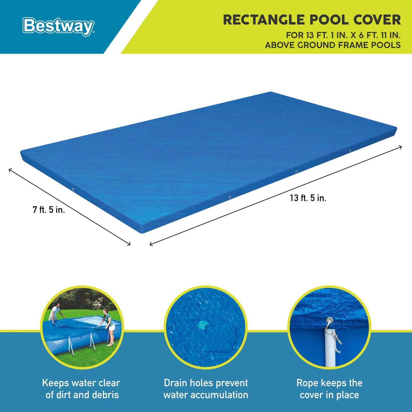 Bestway Flowclear Rectangular Above Ground Pool Cover, (Cover Only), 2 Pack