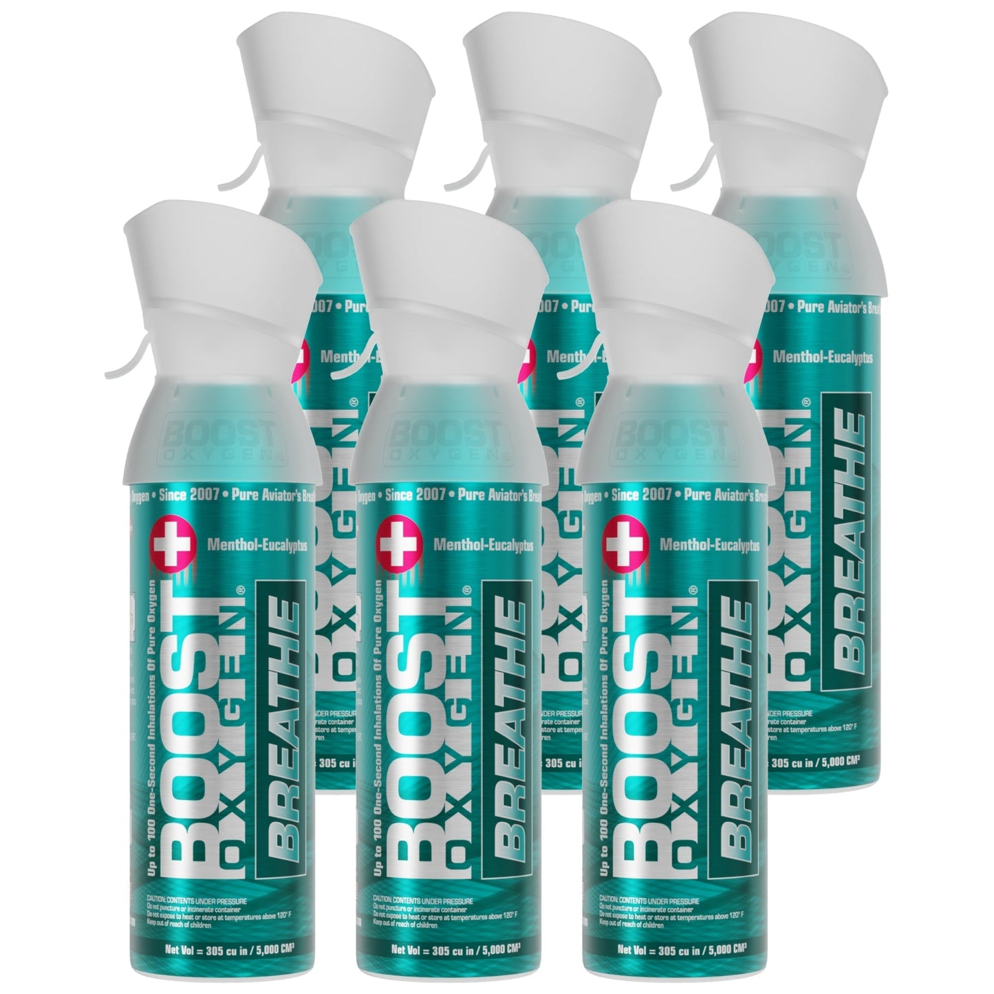 Boost Oxygen Natural Portable 5-Liter Pure Oxygen Canister, Menthol (6 Pack)