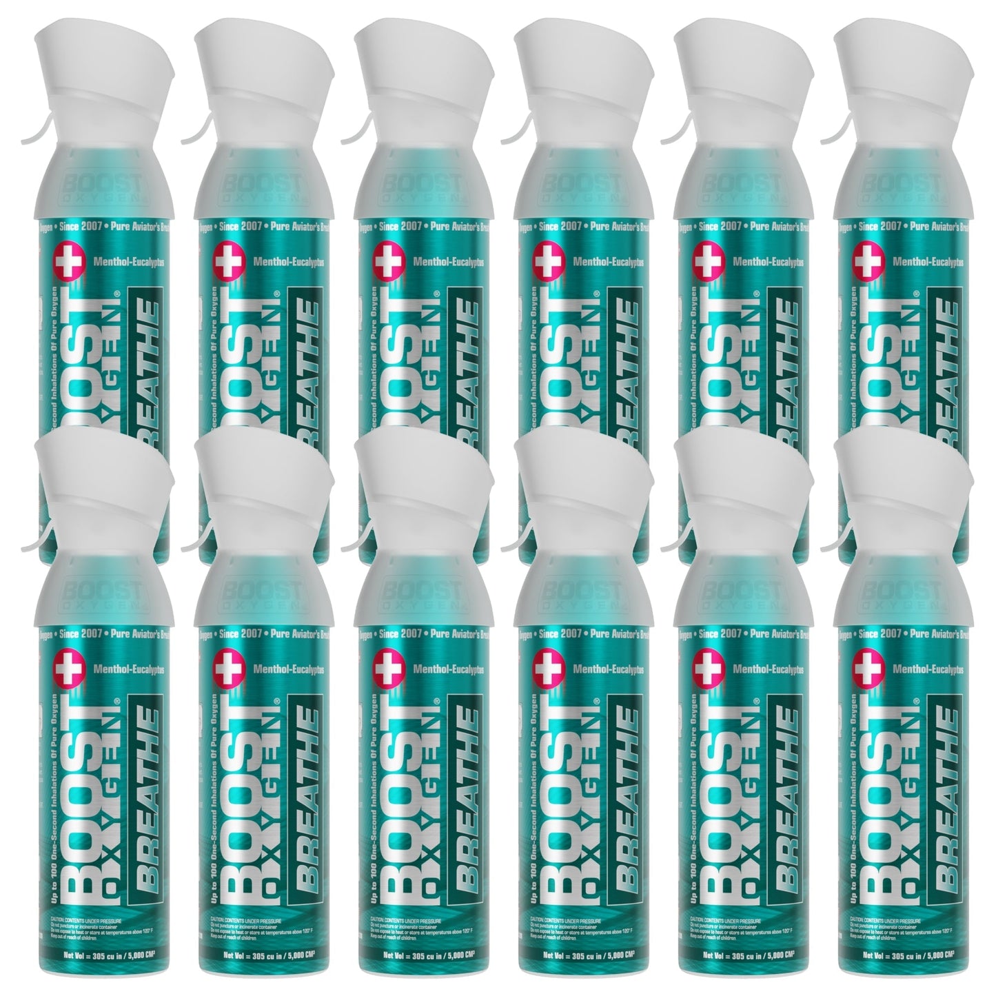 Boost Oxygen Natural Portable 5-Liter Pure Oxygen Canister, Menthol (12 Pack)