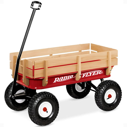 Radio Flyer Full Size All Terrain Classic Steel and Wood Pull Along Wagon, Red