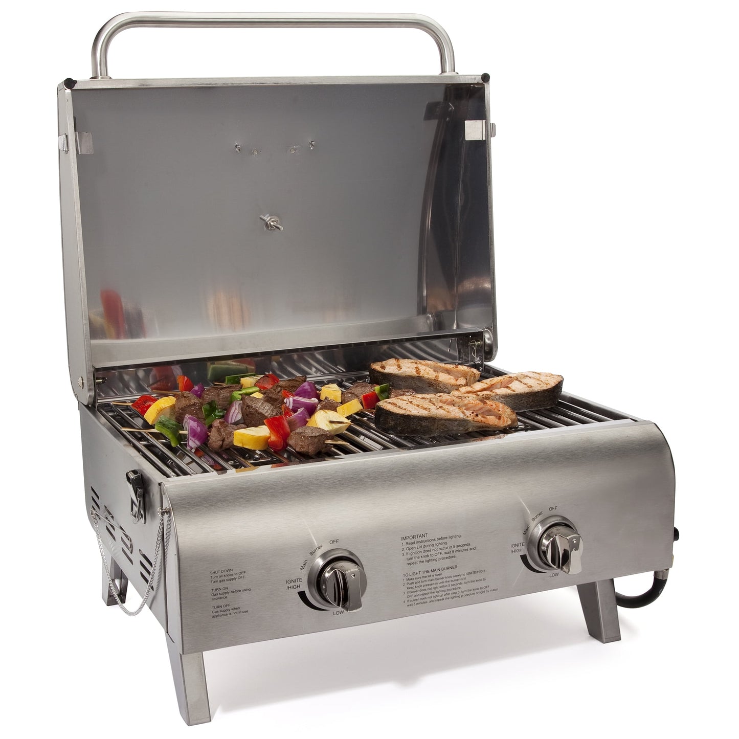 Cuisinart Chef's Style Tabletop Portable Propane Gas Grill, 20,000 BTU Stainless Steel 2-Burner Outdoor BBQ Grill