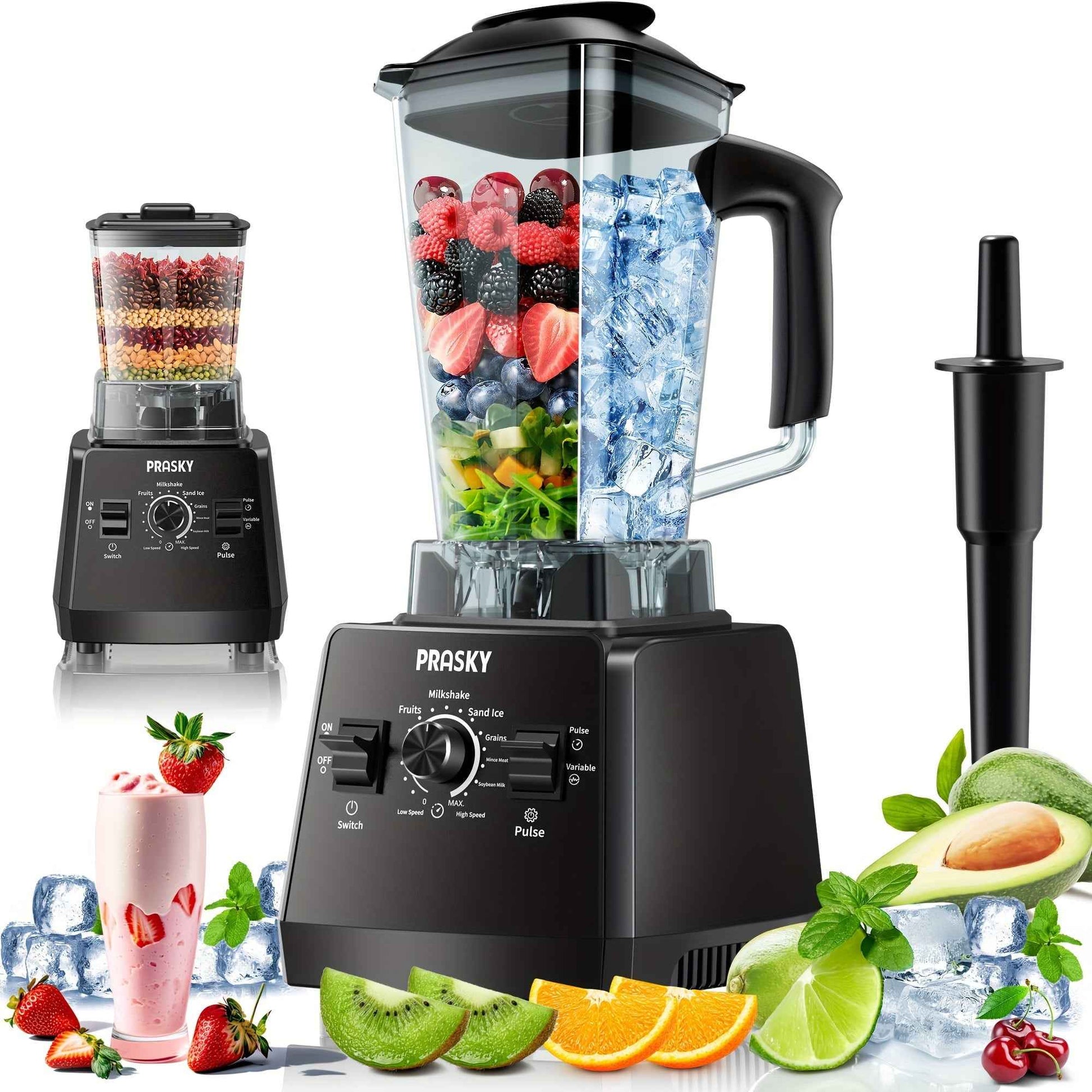 Food Processor Professional Blender, Smoothies Blender, Max.2400W Sorbet Blender And Grinder Combo 25000RPM Powerful Blenders Kitchen 68oz 2 Containers Countertop Blenders Ice, Grinding