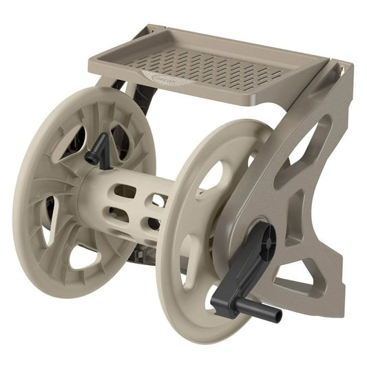 Suncast Handler 200 Foot Resin Mounted Outdoor Garden Hose Reel, Taupe(Open Box)