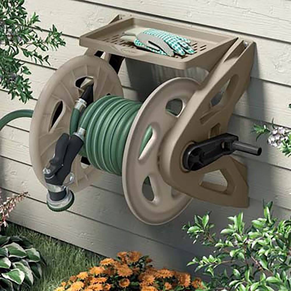 Suncast Handler 200 Foot Resin Mounted Outdoor Garden Hose Reel, Taupe(Open Box)