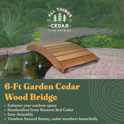 All Things Cedar Wooden Bridge, Outdoor Garden Walkway, 6 Feet, Natural Finish