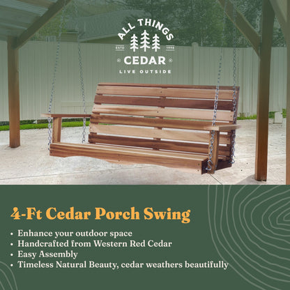 All Things Cedar 4 Foot Wooden Porch Swing Outdoor Patio Furniture, Natural