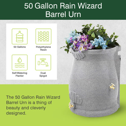 Good Ideas Rain Wizard 50 Gallon Plastic Rain Barrel Urn, Light Granite (3 Pack)