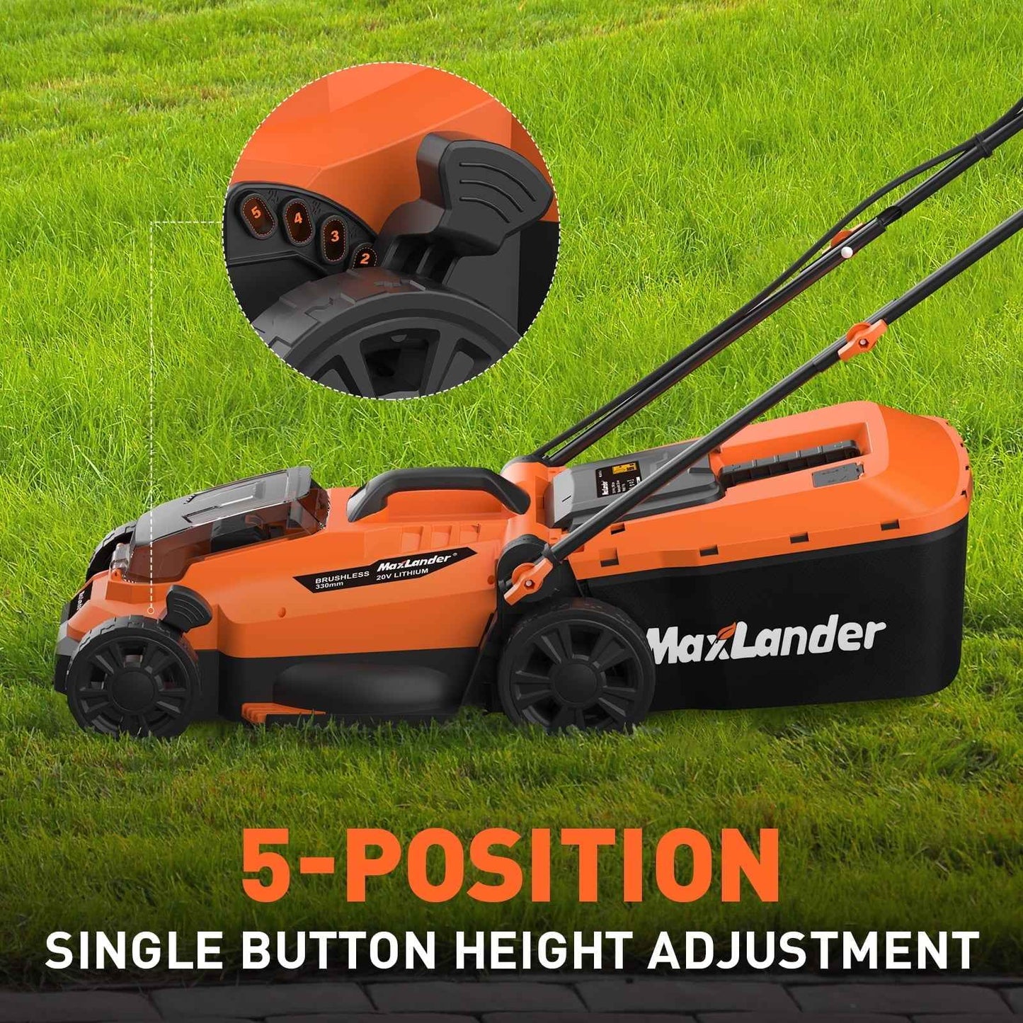 Maxlander 13" Cordless Lawn Mower, 2-in-1 Battery Powered Lawn Mower with Brushless Motor, 5-Position Height Adjustment