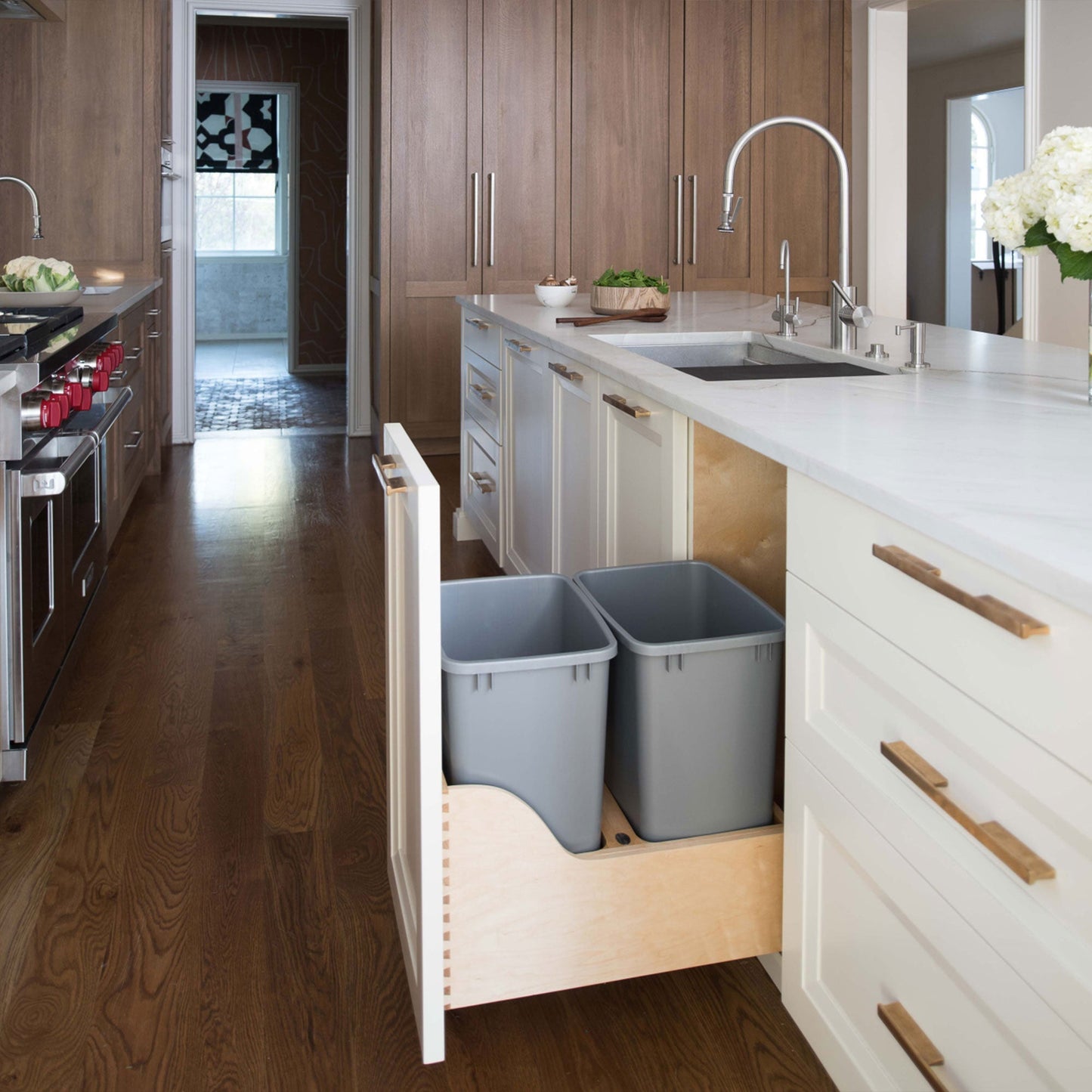 Rev-A-Shelf Dual Pullout Trash Cans 35 qt. with Soft-close Slides, 4WCSC-1835DM-2