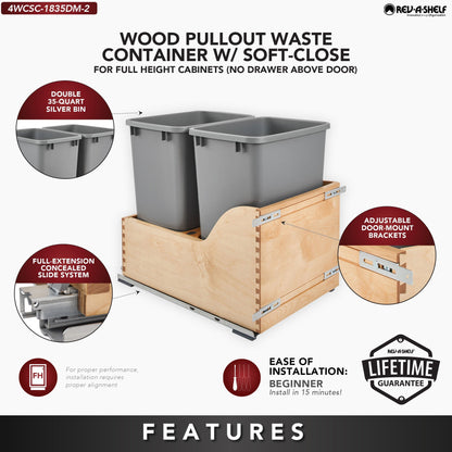 Rev-A-Shelf Dual Pullout Trash Cans 35 qt. with Soft-close Slides, 4WCSC-1835DM-2