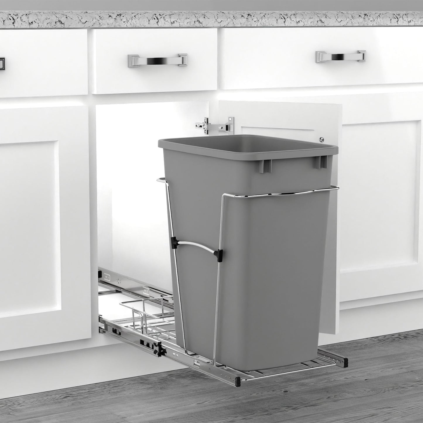 Rev-A-Shelf Pullout Trash Can 35 qt. for Kitchen Cabinets, Silver, RV-12KD-17C S