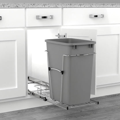 Rev-A-Shelf Pullout Trash Can 35 qt. for Kitchen Cabinets, Silver, RV-12KD-17C S