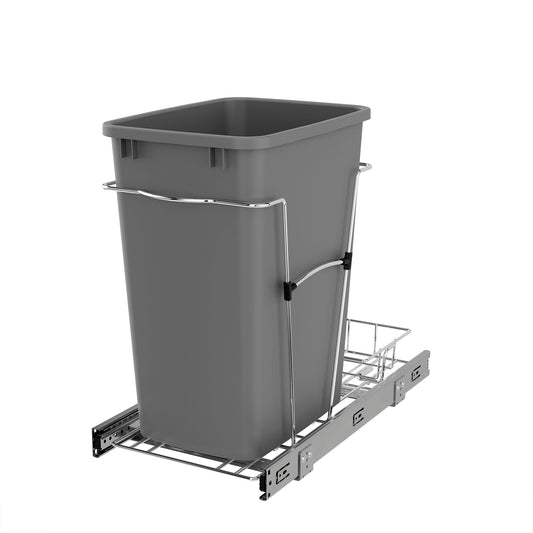 Rev-A-Shelf Pullout Trash Can 35 qt. for Kitchen Cabinets, Silver, RV-12KD-17C S