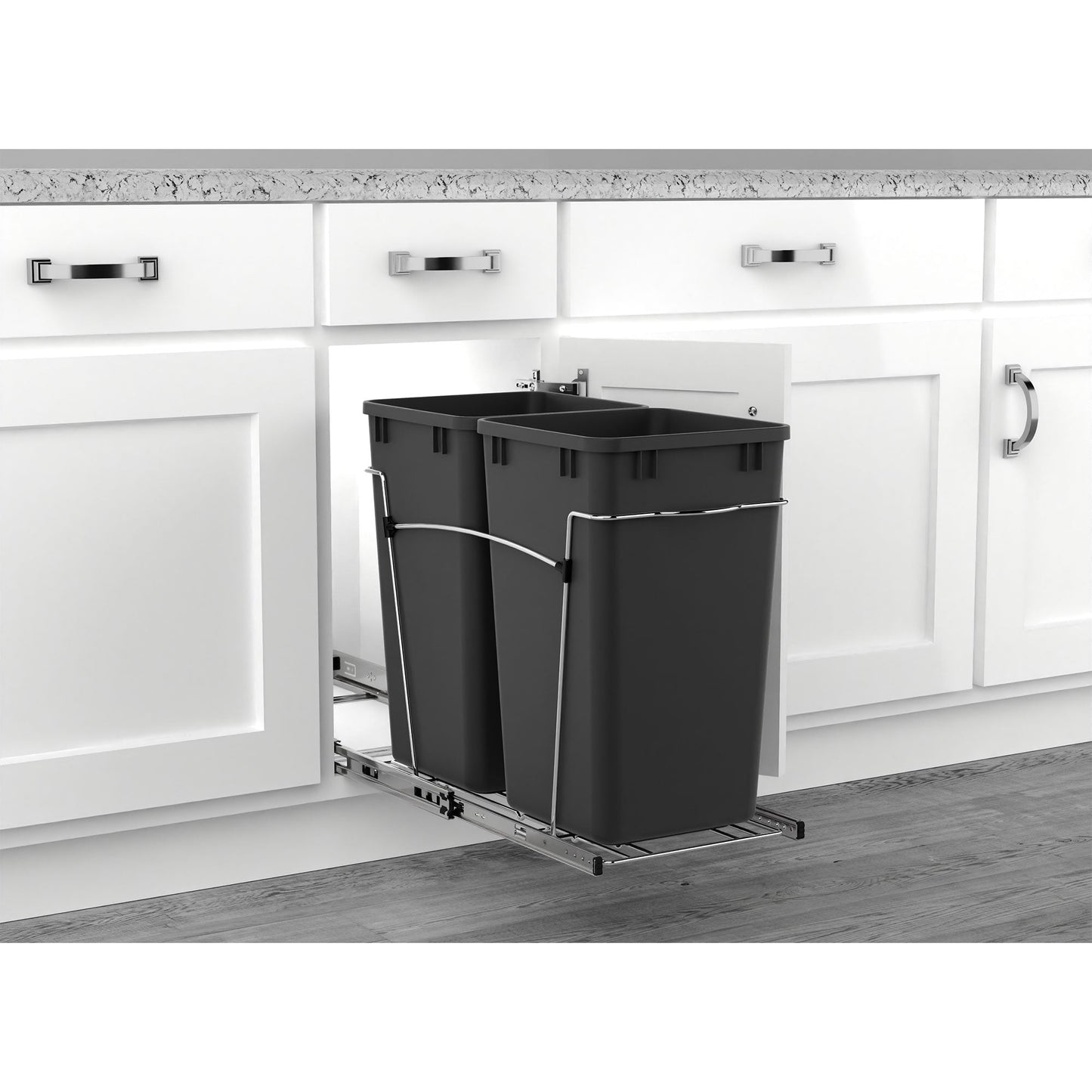 Rev-A-Shelf Double Pullout Trash Can 27 qt. for Kitchen, Black, RV-15KD-18C S