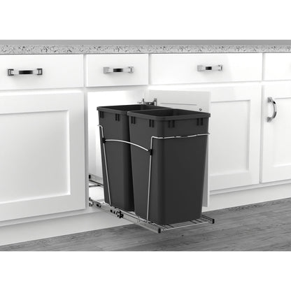 Rev-A-Shelf Double Pullout Trash Can 27 qt. for Kitchen, Black, RV-15KD-18C S