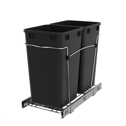Rev-A-Shelf Double Pullout Trash Can 27 qt. for Kitchen, Black, RV-15KD-18C S