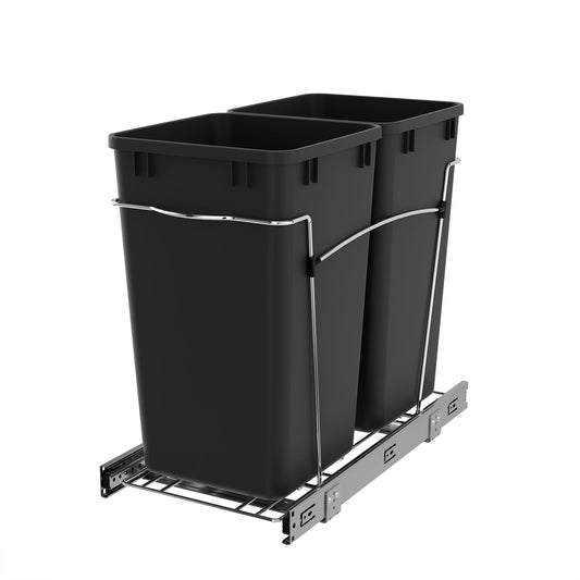 Rev-A-Shelf Double Pullout Trash Can 27 qt. for Kitchen, Black, RV-15KD-18C S