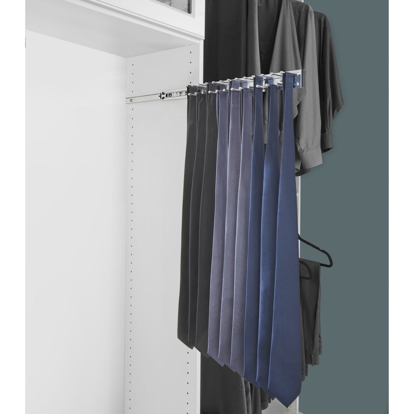 Rev-A-Shelf 14" Side Mount Extending Tie Organization Rack, Chrome, TRC-14CR