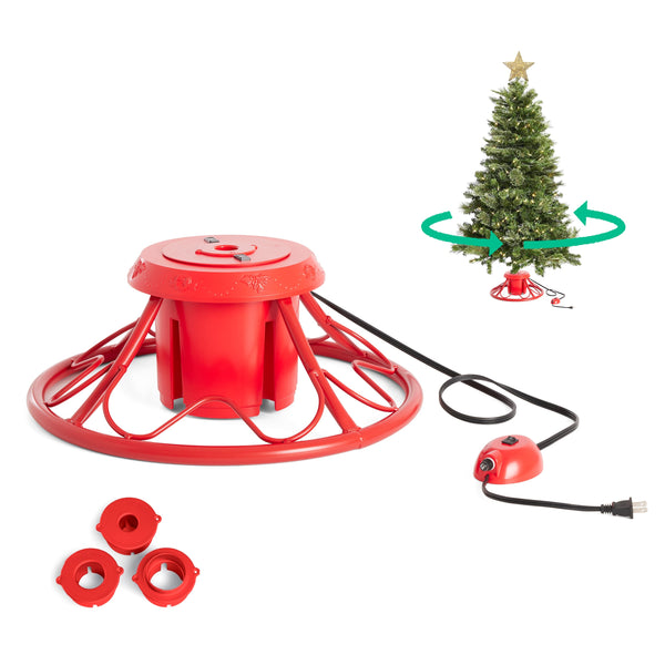 Home Heritage 1-1.75" Artificial Christmas Tree Base Rotating Metal Stand, Red