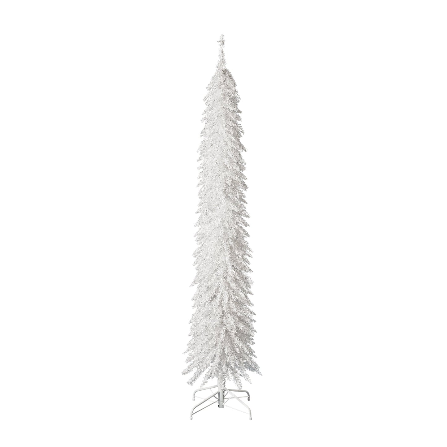 Home Heritage Tinsel 7' Pencil 150 LED Pre-Lit Artificial Christmas Tree, White