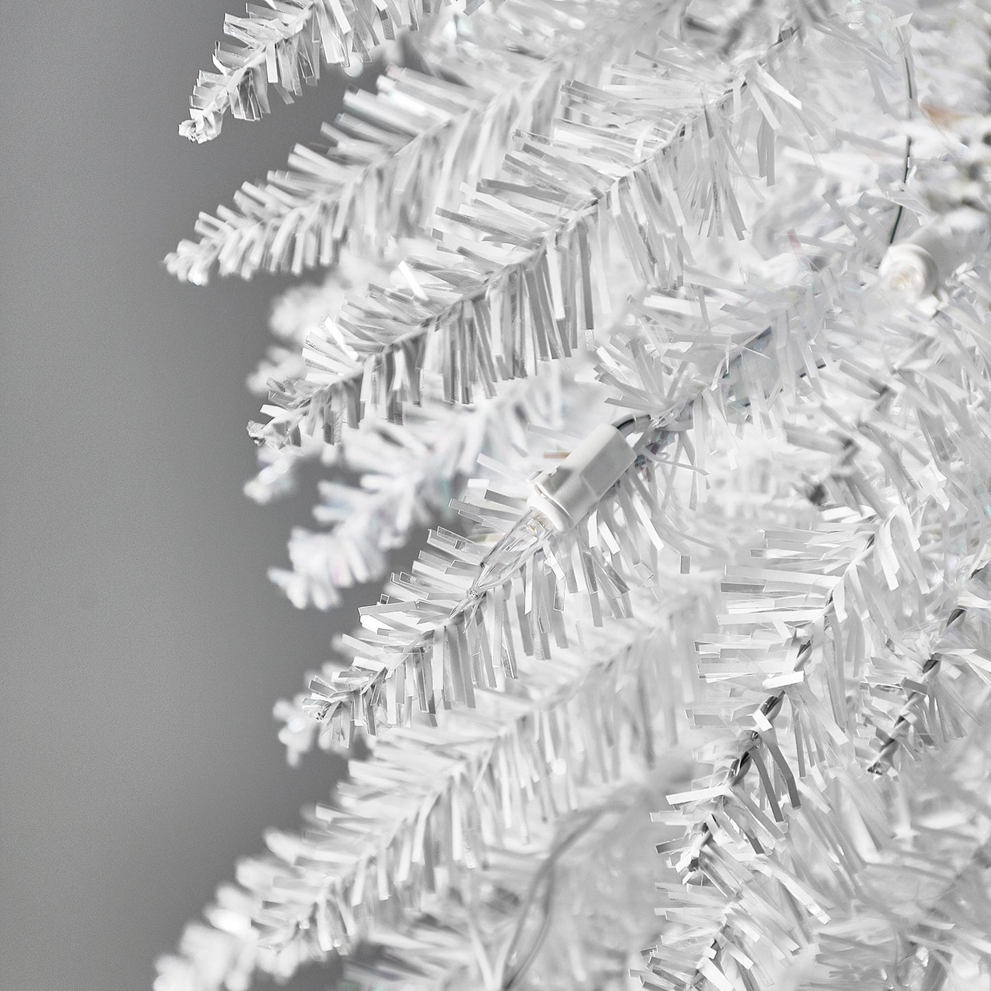 Home Heritage Tinsel 7' Pencil 150 LED Pre-Lit Artificial Christmas Tree, White