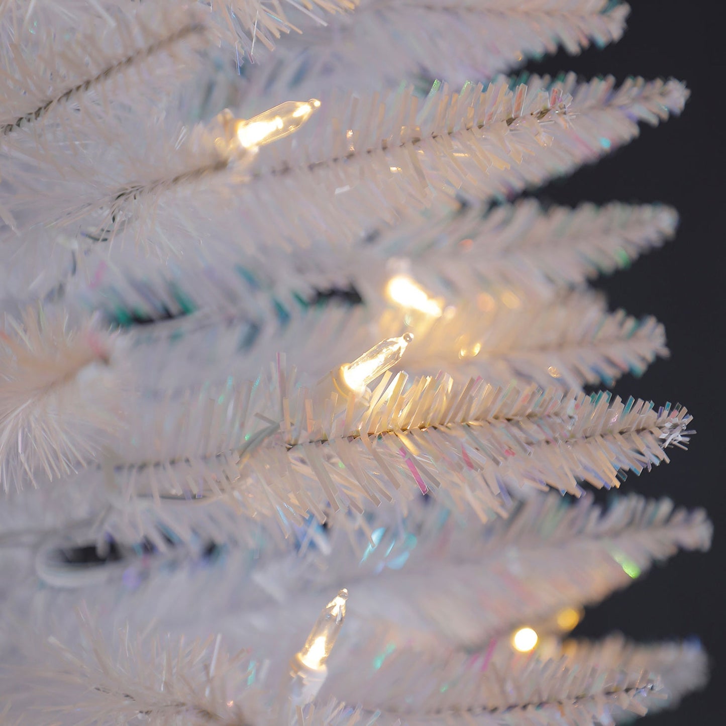 Home Heritage Tinsel 7' Pencil 150 LED Pre-Lit Artificial Christmas Tree, White