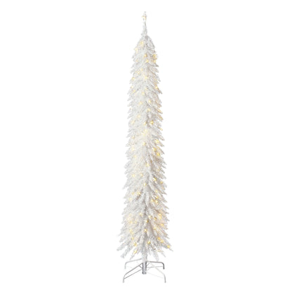 Home Heritage Tinsel 7' Pencil 150 LED Pre-Lit Artificial Christmas Tree, White