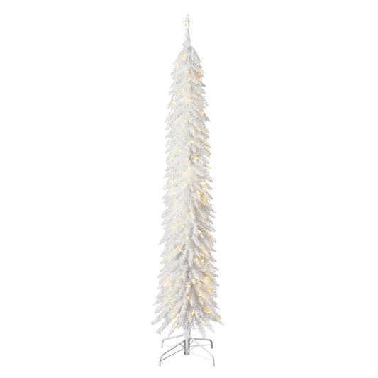 Home Heritage Tinsel 7' Pencil 150 LED Pre-Lit Artificial Christmas Tree, White