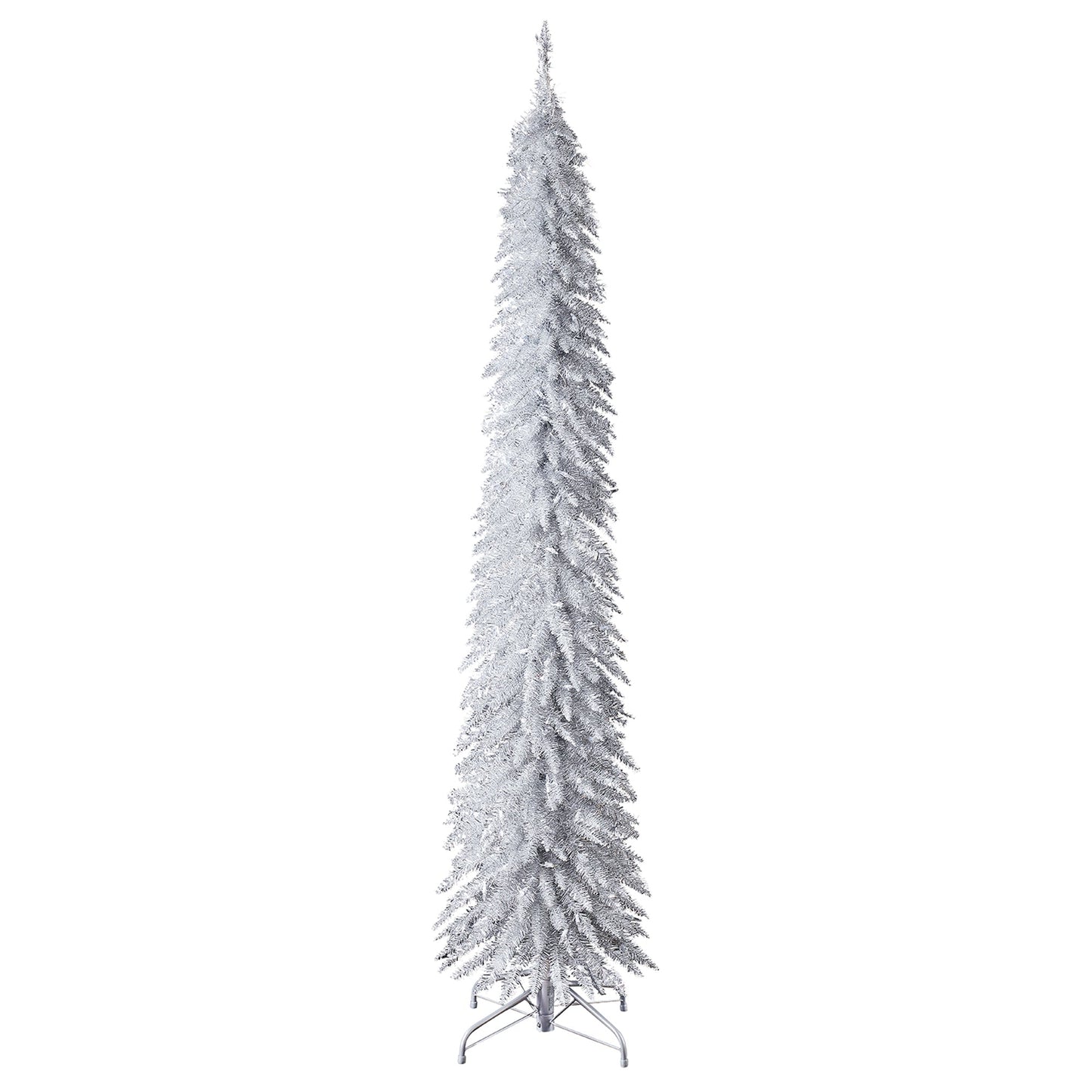 Home Heritage Tinsel 7' Pencil 150 LED Pre-Lit Artificial Christmas Tree, Silver