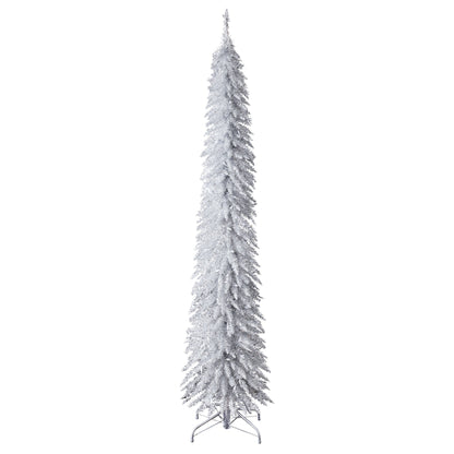 Home Heritage Tinsel 7' Pencil 150 LED Pre-Lit Artificial Christmas Tree, Silver